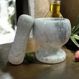 Ступка з товкачиком керамічна з дизайном під мармур, Kitchen Master Сірий 87663 - мініатюра 4
