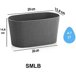 Вазон для квітів балконний Serinova Sumela з дренажем 4.7 л антрацит (20-SMLB01102-200100) - мініатюра 3