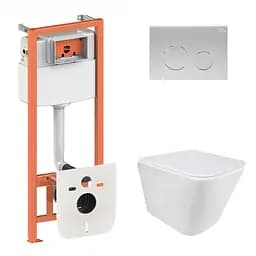 Набор: Qtap Tern Ultra Quiet унитаз подвесной QT1733052EUQW + Nest комплект инсталляции 4в1 (круглая клавиша Satin) QT0133M425 + QT0111M11111SAT