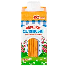 Сливки Селянські ультрапастеризованные 10% 200 г