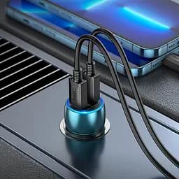 Адаптер автомобільний Type-C to Lightning Cable Tough dual port car charger Z48 коричневий - мініатюра 9