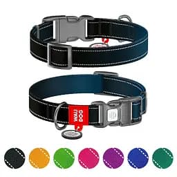Нашийник для собак нейлоновий Waudog Nylon Mono з QR паспортом світловідбивний M чорний - мініатюра 2
