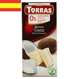 Шоколад білий Torras з кокосом без цукру 75 г