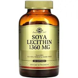 Лецитин соєвий натуральний Solgar Lecithin Natural Soya 1360 мг 180 гелевих капсул (2023-10-3686)