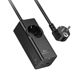 Мережевий подовжувач HOCO NS9 Wisdom 1-position (PD67W/3C1A) desktop socket (EU/GER) Black (6942007638494)