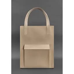 Шкіряна жіноча сумка шоппер Бетсі з кишенею світло-бежева Краст