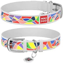 Ошейник для собак Waudog Design кожаный с QR паспортом, рисунок Витраж, M, Ш 20 мм, Дл 30-39 см