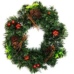 Новорічний декор Devilon Вінок хвойний з червоним декором 30 см зелений (471027)