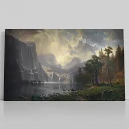 Інтер'єрна картина Альберт Бірштадт, Серед Сьєрра-Невади, Albert Bierstadt, репродукція картини, 60×107 см (id7002)