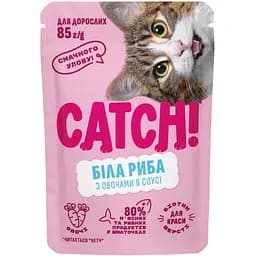 Влажный корм Catch! с белой рыбой и овощами в соусе, для взрослых кошек 85 г