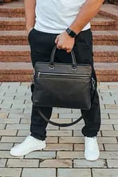Шкіряна чоловіча ділова сумка-портфель чорна Tiding Bag 30987 38 см - мініатюра 6