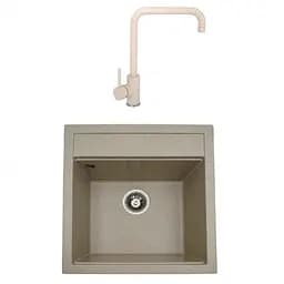 Гранітна мийка з краном квадратна WIZ № 18 490х510 мм (Бежева)