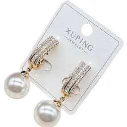 Сережки підвісні з перлами Xuping з камінчиками гіпоалергенні
