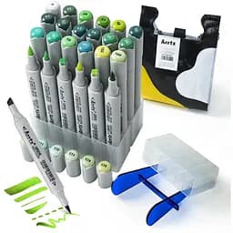 Спиртовые маркеры Arrtx OROS ASM-03GN 24 цветов, зеленые оттенки.