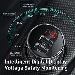 Зарядний комплект для авто BASEUS Digital Display Dual 4.8 A 24 W 2 порти юсб TZCCBX-0G - мініатюра 8