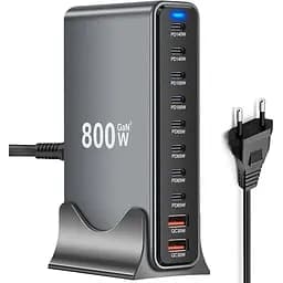 Зарядна станція ILEPO 800W багатопортова на 2 USB + 8 Type-C / мережевий мультизарядний пристрій Black (19022) - мініатюра 2