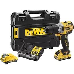 Дрель-шуруповерт DeWALT безщеточная ударная XR Li-Ion 12 В 2 Ач 57.5 Нм 425-1500 об/мин патрон 10 мм быстрозажимной 2 аккумулятора зарядное устройство чемодан (DCD706D2)
