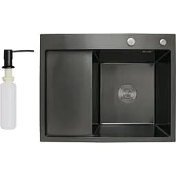 Мийка для кухні Lidz Handmade H6350BL інтегрована крило зліва 3.0/1.0 мм Brushed Black PVD (LDH6350BRUL45589)