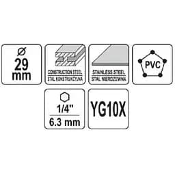 Свердло коронка по металу TCT Yato Ø29x103 мм товщина до 25 мм з напрямним 6-граний хвіст 1/4 (YT-44057) - мініатюра 3