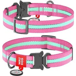 Нашийник для собак Waudog Nylon нейлоновий c QR паспортом, що світиться/світловідбивний, металева пряжка-фастекс, L, Ш 25 мм, Дов 31-49 см