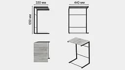Столик Террі Ferrum-decor 650x440x330 Чорний метал ДСП Бетон 16 мм (FRD-104654) - мініатюра 4