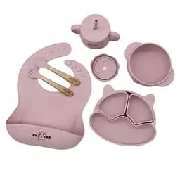 Набір дитячого посуду Cheeks для прикорму, на присосках із харчового силікону ніжно рожевий