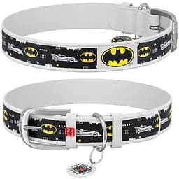 Нашийник для собак Waudog Design шкіряний з QR паспортом, малюнок Бетмен3, XS, Ш 12 мм, Дов 18-24 см (4823089322780)