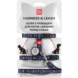 Шлея з повідцем для котів Waudog Nylon Інді з QR паспортом XS 25-40х20-30х1/122 см різнокольоровий (5488)