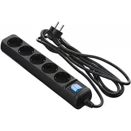 Фільтр мережі 2E-U05ESM3BK 5XSchuko з вимикачем 3G 1.0 мм 3 м чорний