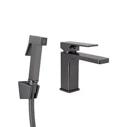 Змішувач з гігієнічною лійкою Qtap Gemini QTGEM272GMB45692 Gunmetal Black PVD, Шліфований чорний хром