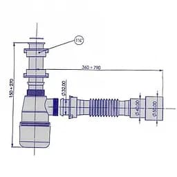 Напівсифон для умивальника Bakimay PL1011 1 1/4" з гофротрубою 32x40/50 без випуску 30412 - мініатюра 2