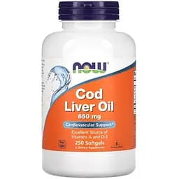 Масло из печени трески NOW Cod Liver Oil 650 mg, 250 капсул