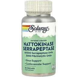 Наттокіназа та серрапептаза Solaray Nattokinase & Serrapeptase 30 веганських капсул