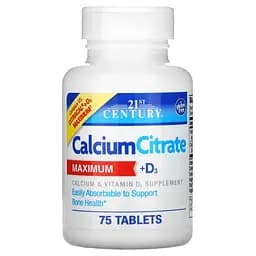 Кальций цитрат та вітамін D3 21st Century Calcium Citrate + D3 Maximum, 75 таблеток