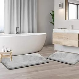 Набір 2 шт Антиковзких М'яких килимків для ванної Aquarius з ефектом пам'яті 50х80 см та 40х60 см Сірий Гладкий