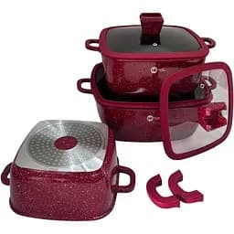 Набір каструль Higher Kitchen HK-323 з гранітним антипригарним покриттям XPRO червоний (41923-HK-323 КРАСНЫЕ_2093)