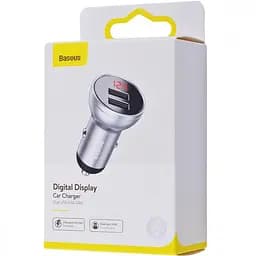 Автомобільний зарядний пристрій Baseus Digital Display Dual USB 4.8A Car Charger 24W CCBX-0S Silver - мініатюра 3