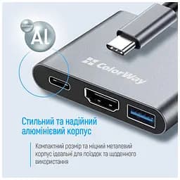 Концентратор ColorWay USB-C 3-in-1 USB 3.0 + HDMI 4K + USB-C PD100W (CW-HUB08) - мініатюра 12
