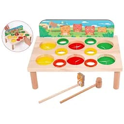 Дерев'яна іграшка-стукалка Limo Toy "Знайди бобра" стіл, 12 отворів, 6 кульок, бобер на тримачі, молоточок MD0895