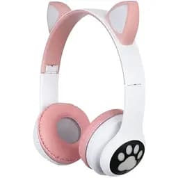 Навушники бездротові Cat ear VZV-24M Bluetooth з різнокольоровим LED підсвічуванням та котячими вушками Рожеві