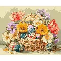 Картина за номерами "Великодній кошик з квітами" ©art_selena_ua Ideyka KHO5186, 40х50 см
