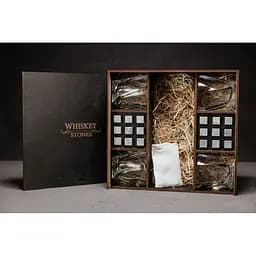 Подарунковий набір Whiskey Stones камені для віскі у дерев'яному пеналі №8 + 4 склянки Bohemia Quadro + щипці + мішечок - мініатюра 2