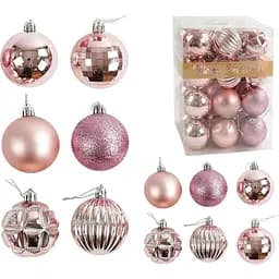 Набір новорічних прикрас 48 кульок для ялинки з блискітками, рожевого кольору (160797)