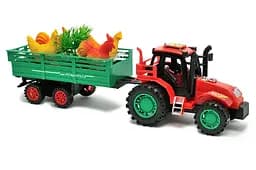 Іграшковий пластиковий трактор з причепом та тваринами Farm Tractor Hot power (077871) Червоний із зеленим