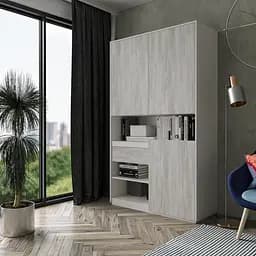 Шкаф для вещей с открытыми полками и выдвижным ящиком BLUM FHRS-1 Белый/Бетон