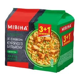 Вермишель быстрого приготовления Мивина со вкусом куриного бульона с овощами и зеленью, негостра (4 шт. х 59.2 г) 236.8 г