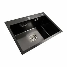 Кухонна мийка Platinum Handmade 65x45 (650x450x230 мм) PVD чорна HSB, Чорний - мініатюра 3