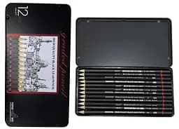 Олівець чорнографітний різної твердості, 12 шт.