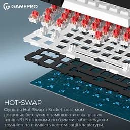 Клавиатура беспроводная игровая механическая GamePro MK-160-B Pro Black-White QLAB Orange Switches Hot-Swap - мініатюра 9