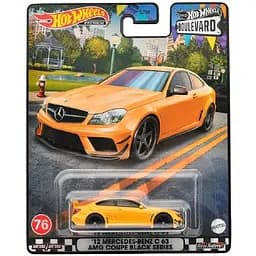 Коллекционная модель машинки Hot Wheels '12 Mercedes-Benz C63 AMG Coupe Black Series серии Премиальные авто желтая (GJT68/HKF23)